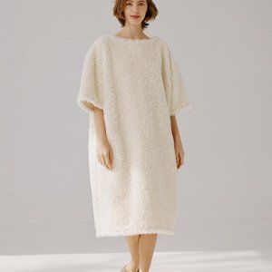 Nap Loungwear Teddy Fleece Midi Dress - Ivory, M